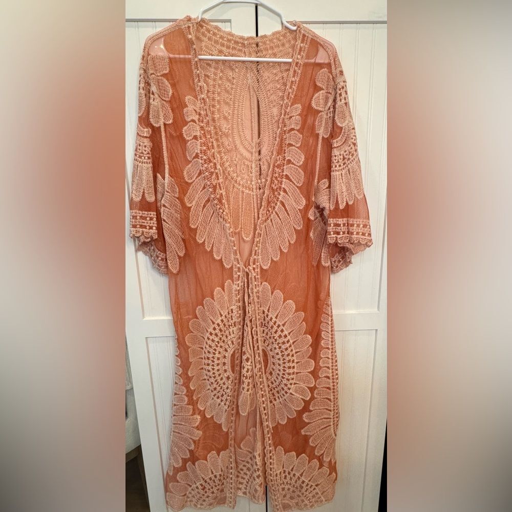 Cupshe Sunflower Lace Swim Cover-Up Dusty Peach - One Size - Picture 2 of 7